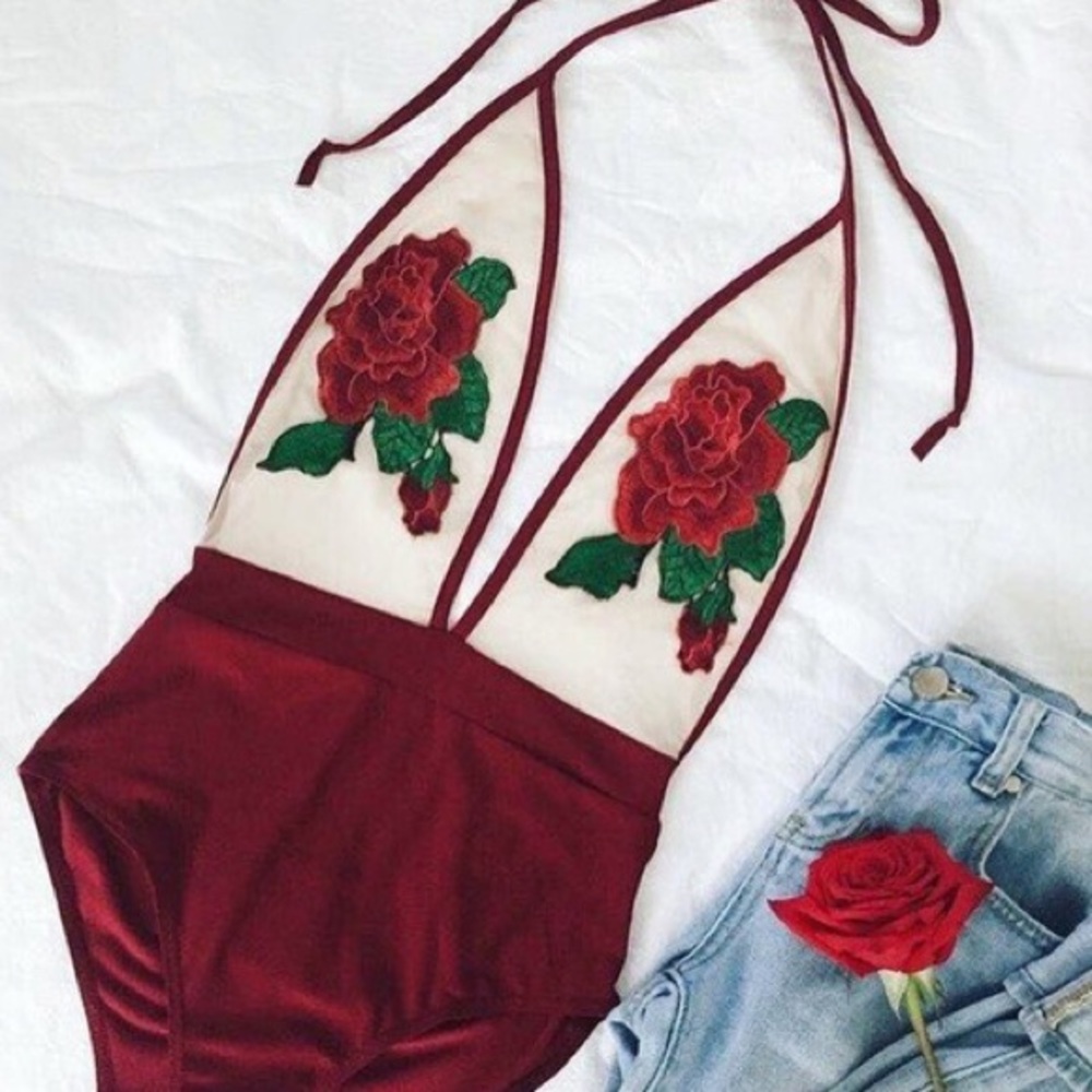 Embroidered Rose One Piece 🌹✨ (swimsuit/bodysuit)